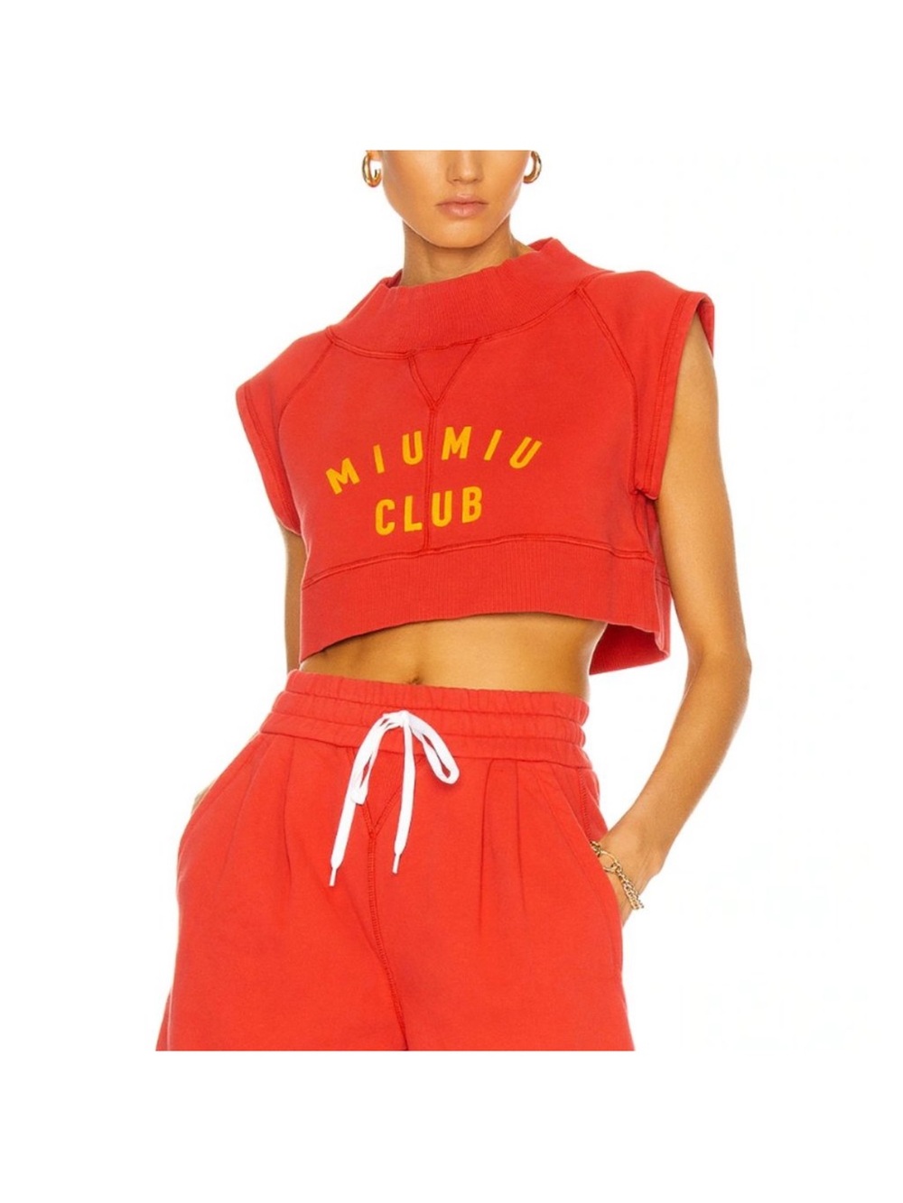 Miu Miu Club Logo Cropped Top & Shorts Set Red | Size IT 40 | Rare Worn Once